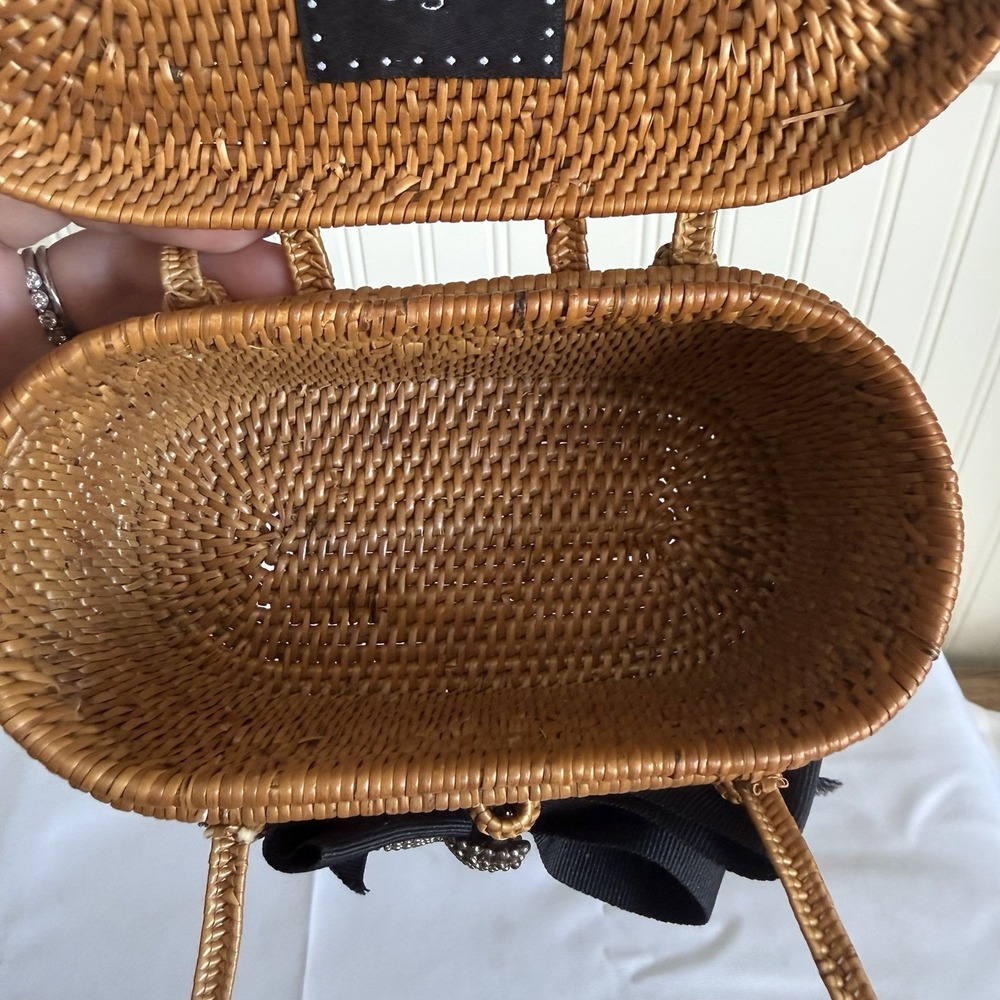 Lisi Lerch Bosom Buddy Bag Mini Straw Starfish Black Ribbon Rattan Handbag Purse - Picture 5 of 14